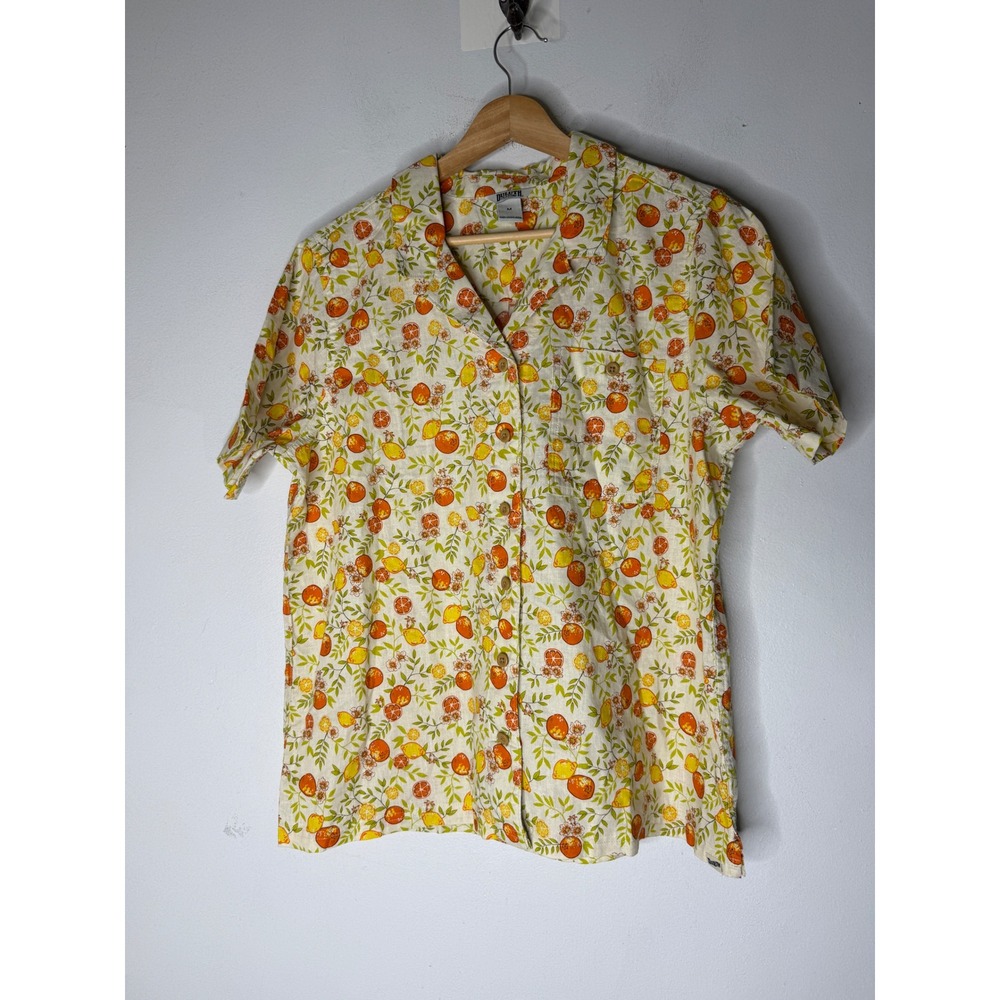 Duluth Trading Co Womens Hemp Organic Cotton Citrus Print Button Down Shirt M